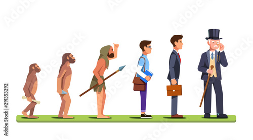 Human evolution stages from ape to business man