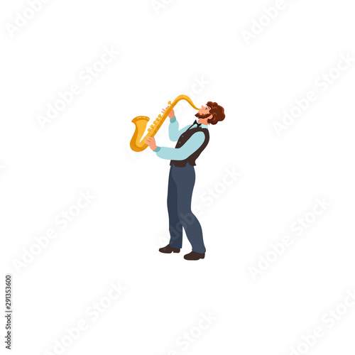 Young male jazz musician playing saxophone vector illustration