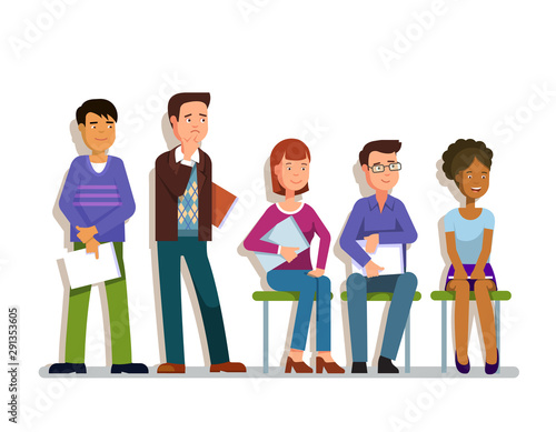 A line of applicants waiting for job interview