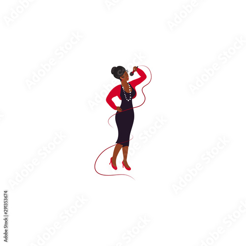 Young female black jazz woman singing vector illustration