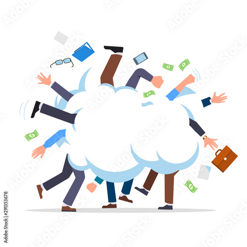 Business man battle with each other in smoke cloud