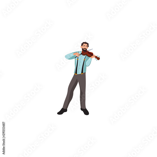 Young male jazz musician playing violin vector illustration