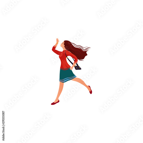 Young woman being in hurry to meet boyfriend vector illustration