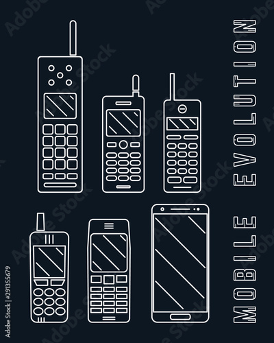 Mobile phone - Smartphone evolution line design. Vector illustration