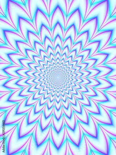 Concentric Petals in Blue and Pink / An abstract fractal work with an optically challenging floral pattern in pink, blue and violet.
