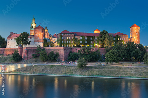 Wawel castle at night in Krakow (Cracow), Poland