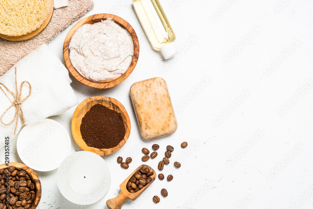 Coffee scrub from sea salt, cosmetic oil and coffee. Coffee scrub from sea salt, cosmetic oil and coffee.