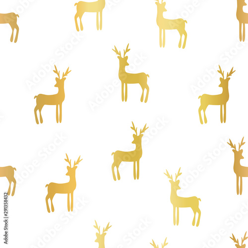 Gold foil deer silhouettes seamless vector background. Repeating pattern metallic golden deer on white backdrop. Simple elegant Christmas design for gift wrap  digital paper  holiday decor