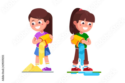 Kids girls playing with water and sand