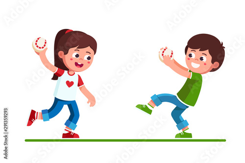 Preschool boy and girl playing with baseball game