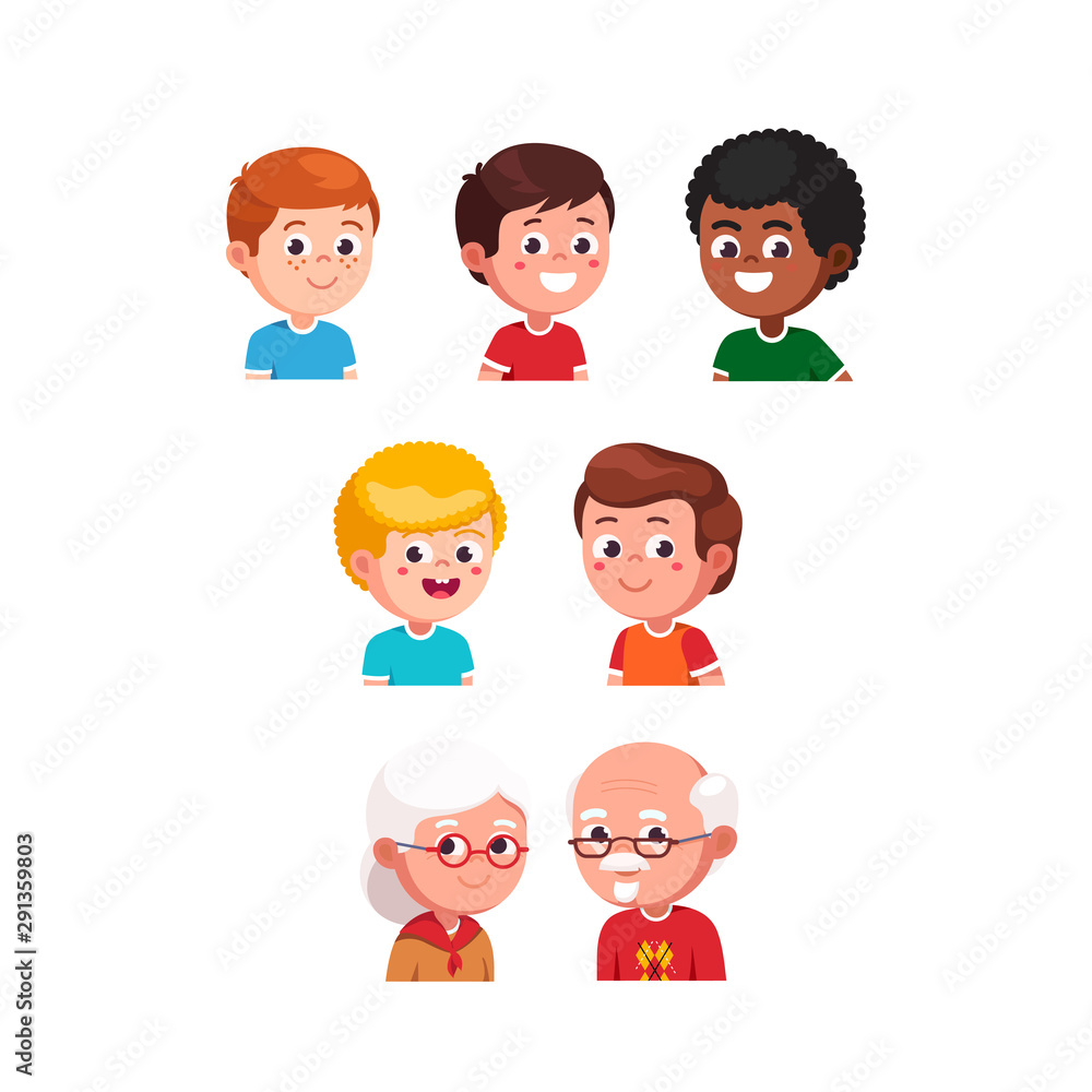 Boys kids and seniors closeup head portraits Boys kids and seniors closeup head portraits