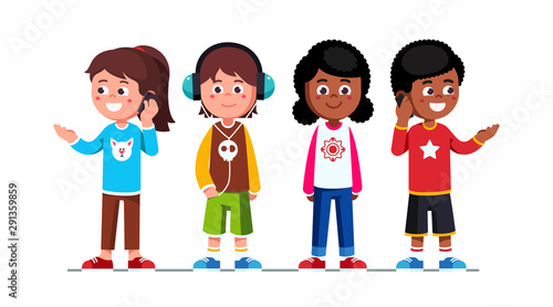 Teenage girls and boys using mobile phones