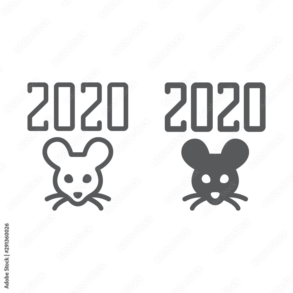 2019 rat year line and glyph icon, celebration and christmas, calendar sign, vector graphics, a linear pattern on a white background