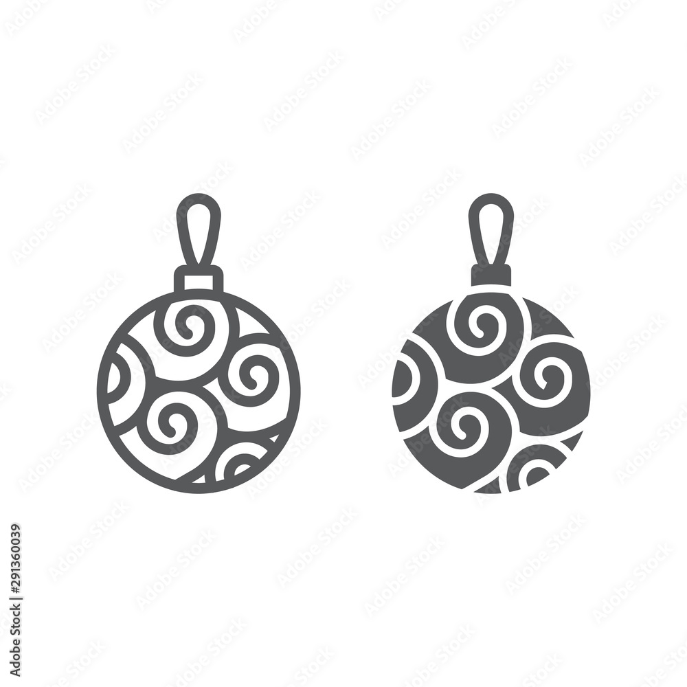 Christmas tree ball line and glyph icon, party and new year, glass toy sign, vector graphics, a linear pattern on a white background. Christmas tree ball line and glyph icon, party and new year, glass toy sign, vector graphics, a linear pattern on a white background.