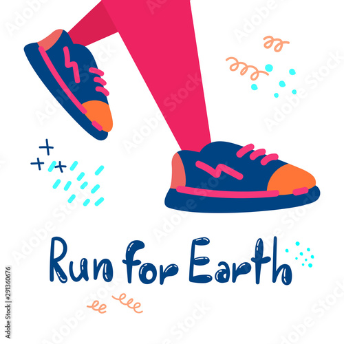 Plogging in nature.Collect garbage while running. Eco and environment friendly ecological concept. Run for Earth.Flat. Banner. Vector illustration.