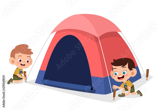 happy cute kids outdoor camp summer holiday