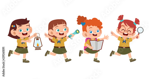 happy cute kids summer camp holiday set