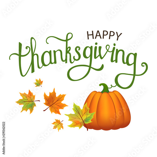 Happy Thanksgiving Day. Typography vector design. Design template. Colorful autumn leaves. Fall Autumn Harvest.