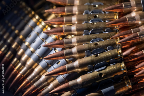 Fotografie Machine Gun Ammunition Stacked, Can Be Used As A Background Image