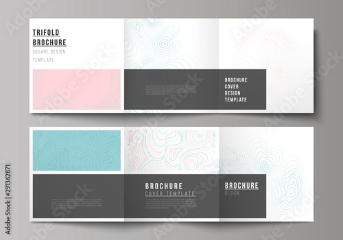 The minimal vector editable layout of square format covers design templates for trifold brochure, flyer, magazine. Topographic contour map, abstract monochrome background.
