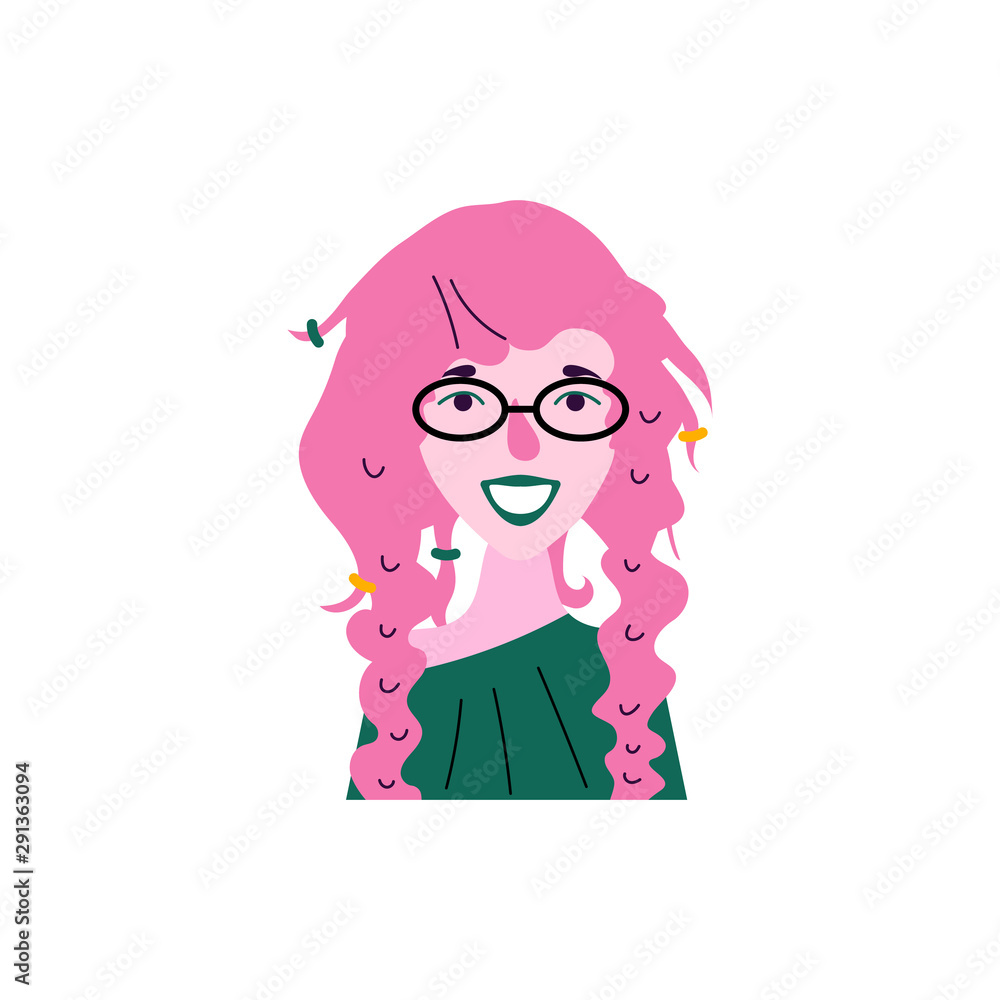Сute avatar of a woman in glasses and with pink dreadlocks. Сute avatar of a woman in glasses and with pink dreadlocks.