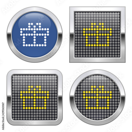 Dotted icon of a gift box on glossy button in four variants