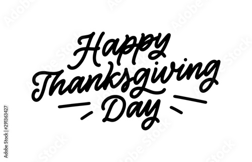 Illustration with lettering for Thanksgiving Day. Typographic design. Greeting card template. Autumn concept. Vector