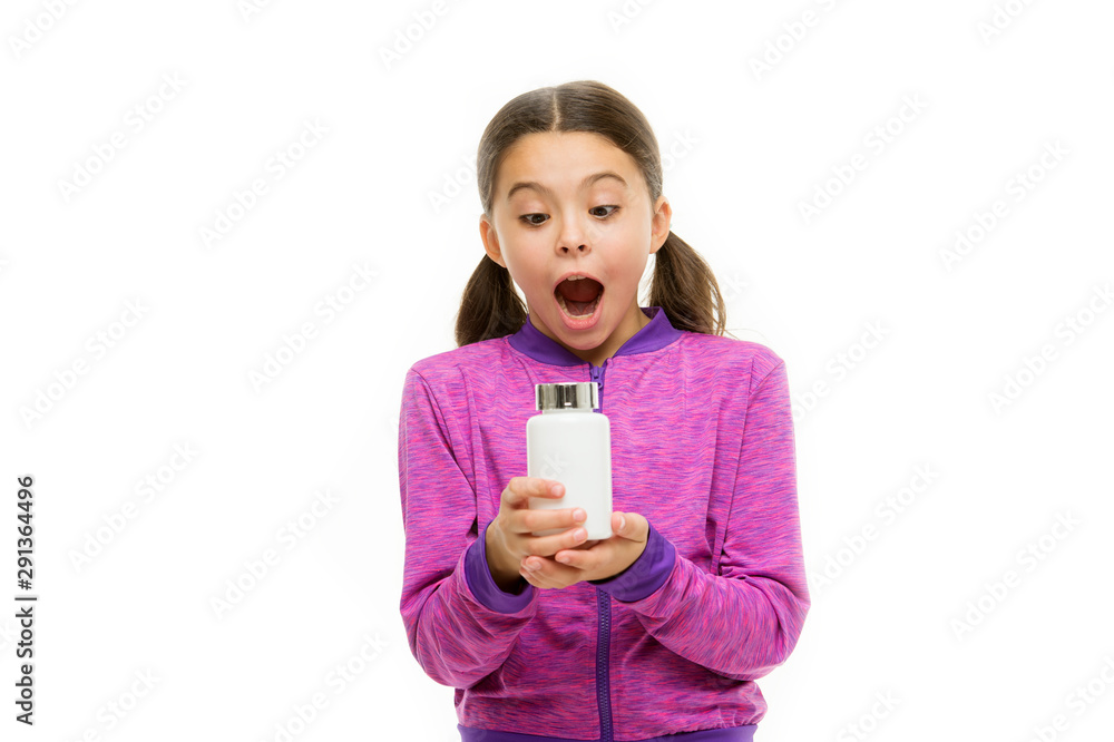 Dietary supplement for children. Take vitamin supplements. Vitamin and medicine concept. Child girl take medicines. Need vitamin supplements. Enzymes for better digestion. For healthy digestive flora