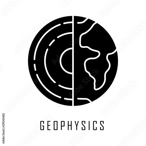 Geophysics glyph icon. Study of Earth crust and core. Physics branch. Inner structure and composition of Earth lithosphere. Planet model Silhouette symbol. Negative space. Vector isolated illustration
