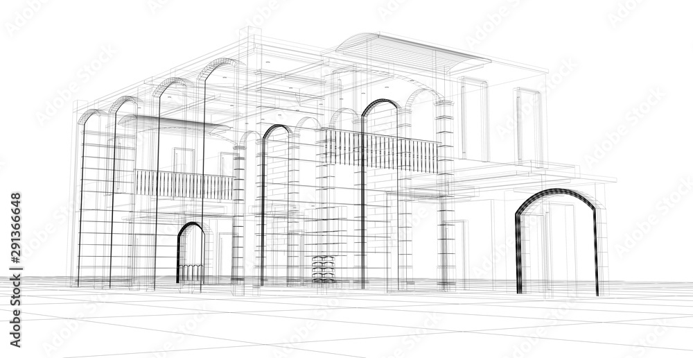 Technological building construction, original 3d rendering