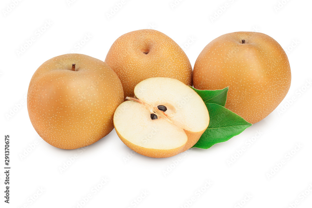 Fresh asian pear with leaf isolated on white background Fresh asian pear with leaf isolated on white background
