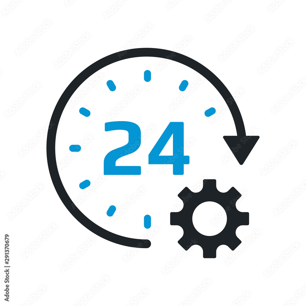 Time Management Icon. Business Concept. Flat Style Design. Cogwheel with clock presenting icon for time management