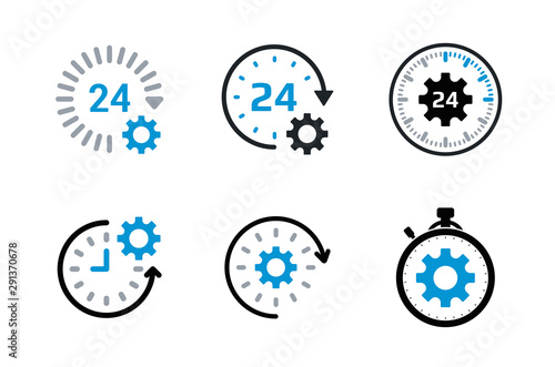 Time Management Icon. Business Concept. Flat Style Design. Cogwheel with clock presenting icon for time management. Organize time, conceptual, increase efficiency, schedule, planning