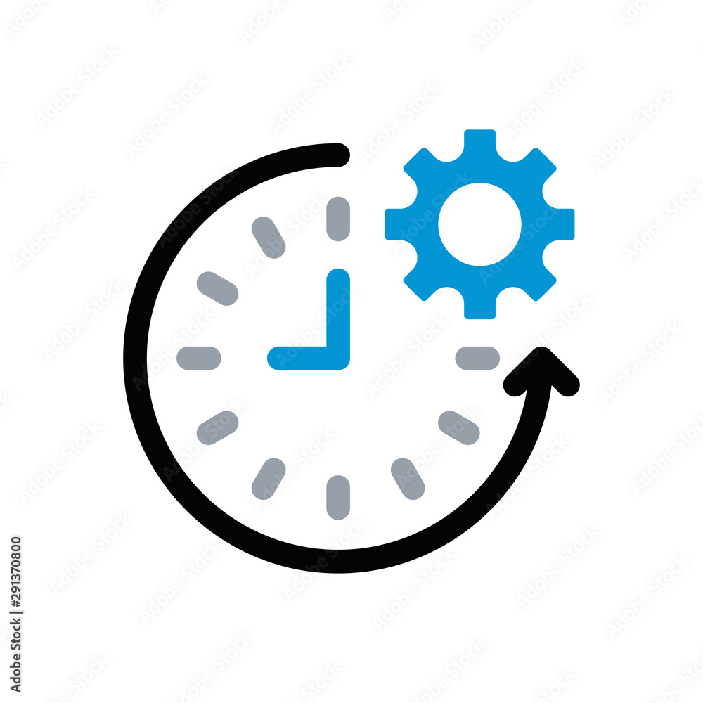 Time Management Icon. Business Concept. Flat Style Design. Cogwheel with clock presenting icon for time management Time Management Icon. Business Concept. Flat Style Design. Cogwheel with clock presenting icon for time management