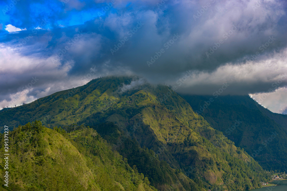 Mount Abang covered in Thick Volcanic Clouds Bali Indonesia
