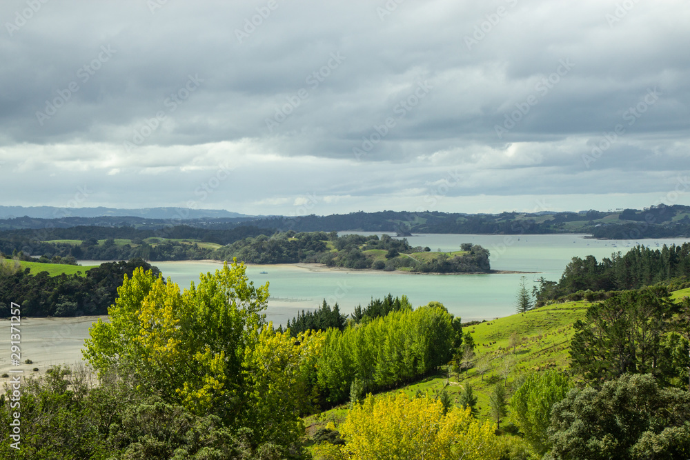 View of green hills of North island of New Zealand