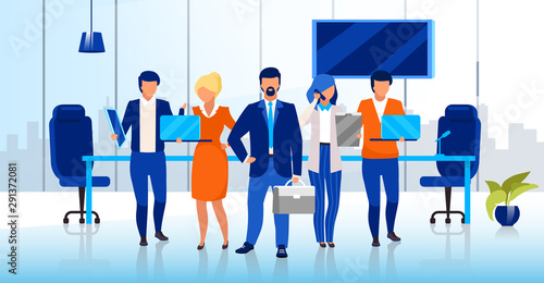 Professional business team flat vector illustration. Confident businessmen and businesswomen cartoon characters. Successful company staff, corporate personnel. Office workers, directors board