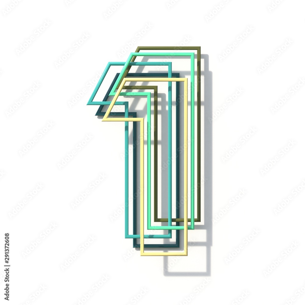 Three colors line font Number 1 ONE 3D Three colors line font Number 1 ONE 3D