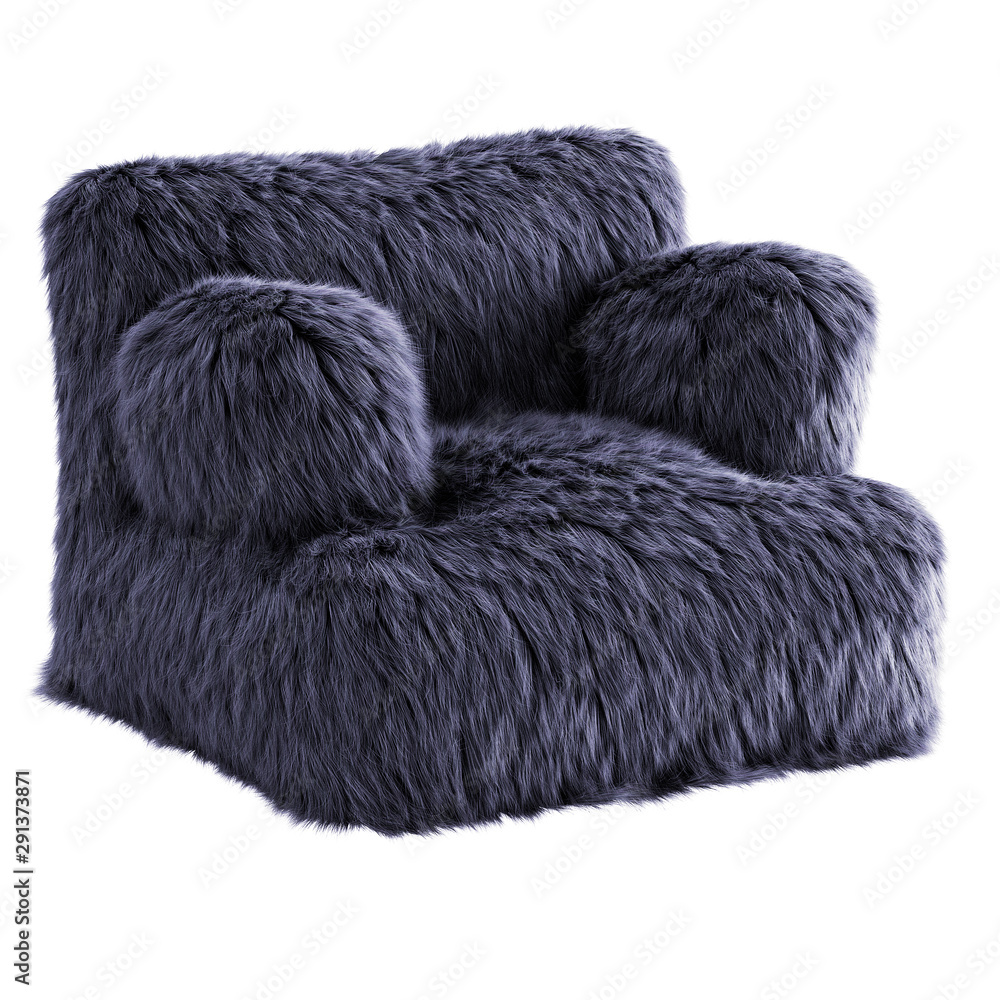 Beautiful purple fluffy armchair made of wool on an isolated background. 3D rendering Beautiful purple fluffy armchair made of wool on an isolated background. 3D rendering