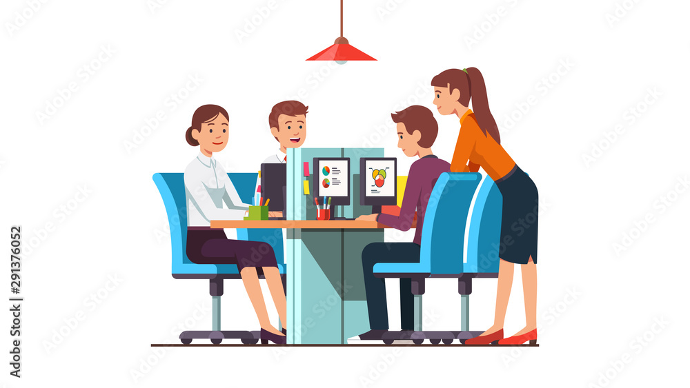 Employees team group working on desktop computers Stock Vector | Adobe ...
