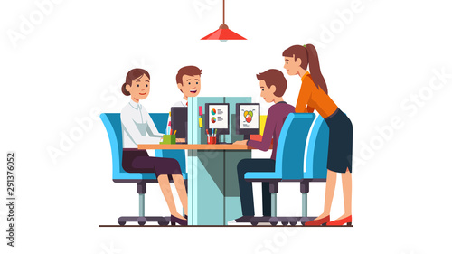 Employees team group working on desktop computers