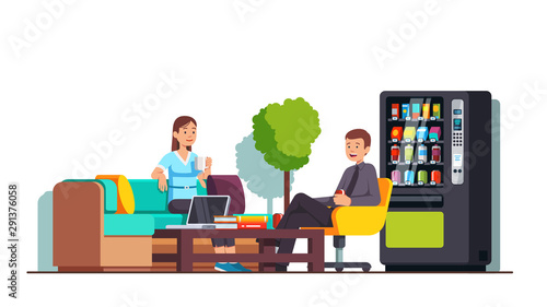 Company business workers having break in office