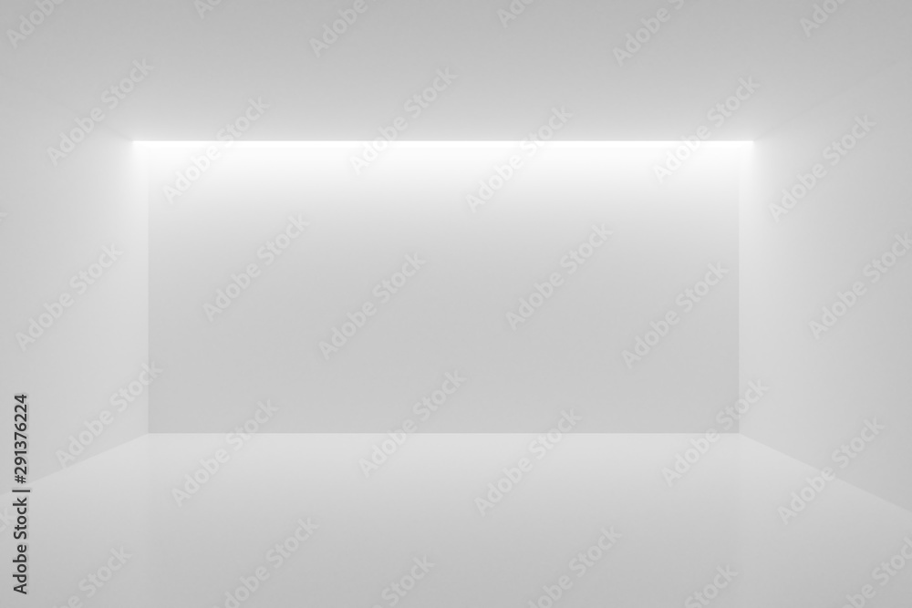 Empty white room with backwall lighting from the ceiling - gallery or modern interior template, 3D illustration