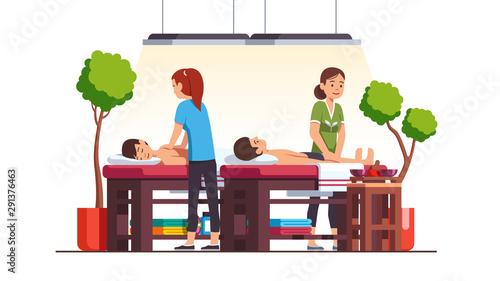 Spa salon massage therapist women massaging men