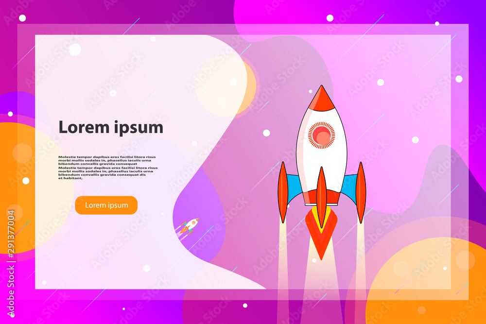 Isometric vector illustration with space and rocket. The concept head of the website Isometric vector illustration with space and rocket. The concept head of the website