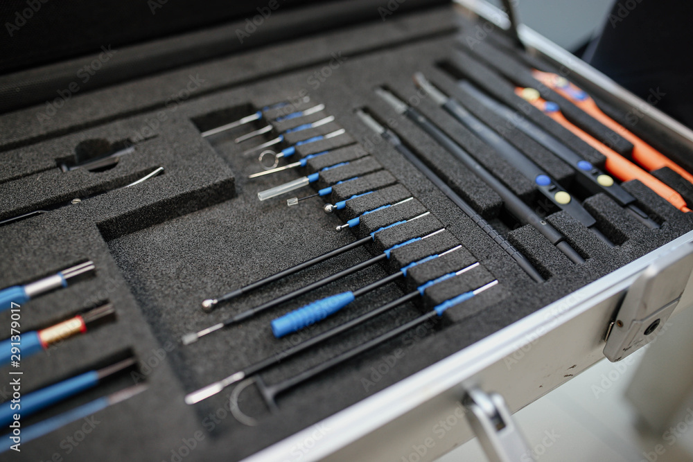 Set of professional medical, modern surgical instruments