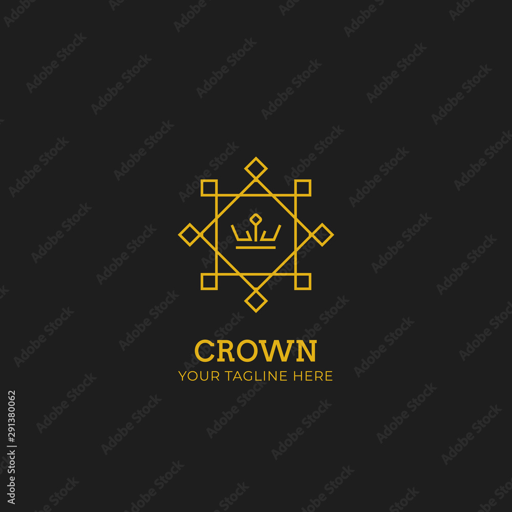 Fototapeta premium gold crown logo with oriental chinese asian ornament line outline style icon vector symbol design