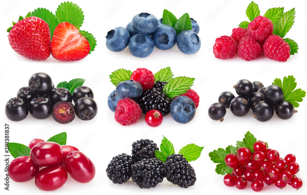 Collection of fresh berries on white background Collection of fresh berries on white background