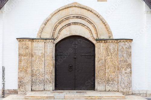 Entrance to the church of the Martha and Mary Convent of Mercy with a unique entrance framing pattern © igor_zubkov