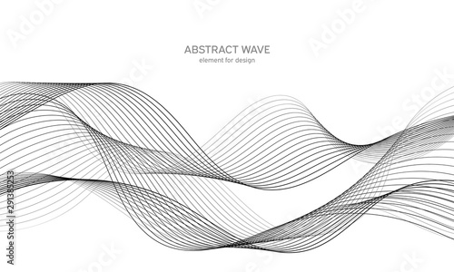 Abstract wave element for design. Digital frequency track equalizer. Stylized line art background. Vector illustration. Wave with lines created using blend tool. Curved wavy line, smooth stripe.